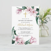 Floral Baptism en First Birthday Kaart (Staand voorkant)