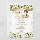 Floral Baptism Fiesta Twin Invitation Kaart (Voorkant)