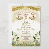 Floral Baptism Fiesta Twin Invitation Kaart (Voorkant)