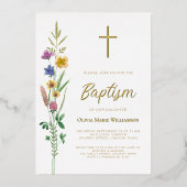 Floral Baptism Folie Uitnodiging (Voorkant)