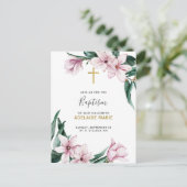 Floral Baptism Gold en roze Magnolias Briefkaart (Staand voorkant)