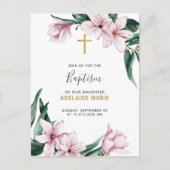 Floral Baptism Gold en roze Magnolias Briefkaart (Voorkant)