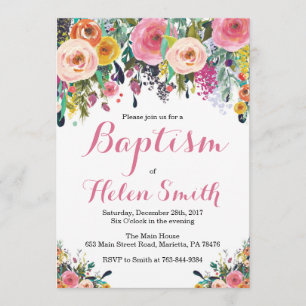 Floral Baptism Invitation Card Kaart