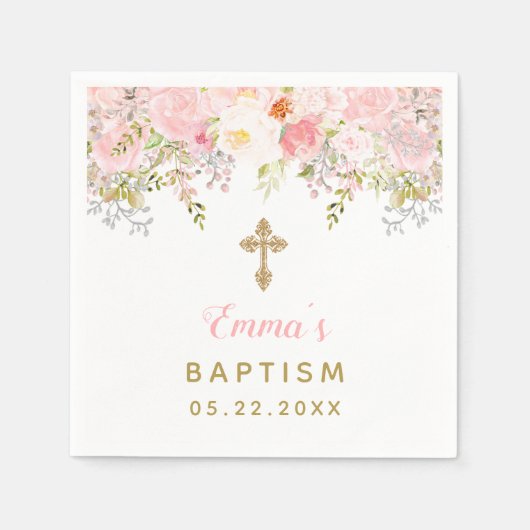 Floral Baptism Personalized Napkins Servet (Voorkant)