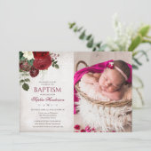 Floral Baptism Photo Invitation Kaart (Staand voorkant)