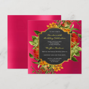 Floral Baroque Birthday Gold Lijst Pink Raspberry Kaart