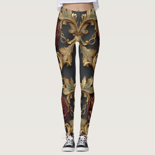 Floral Baroque Pattern – Elegant Ornamental  Leggings (Voorkant)
