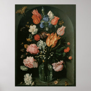 Floral Baroque, Vase van Bloemen in een Niche Poster