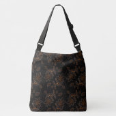 Floral Batik Pattern Dot Gold Black Crossbody Tas (Voorkant)