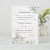 Floral Beach Driftwood bruiloft Kaart (Staand voorkant)