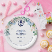 Floral Beach Nautical Gelukkig ooit na bruiloft Papieren Bordje (Feest)