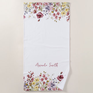 Floral Beach Towel Gepersonaliseerd naam bloemen Strandlaken