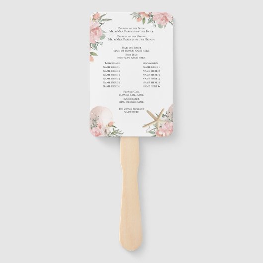 Floral Beach Wedding Program Fan Handwaaier (Achterkant)