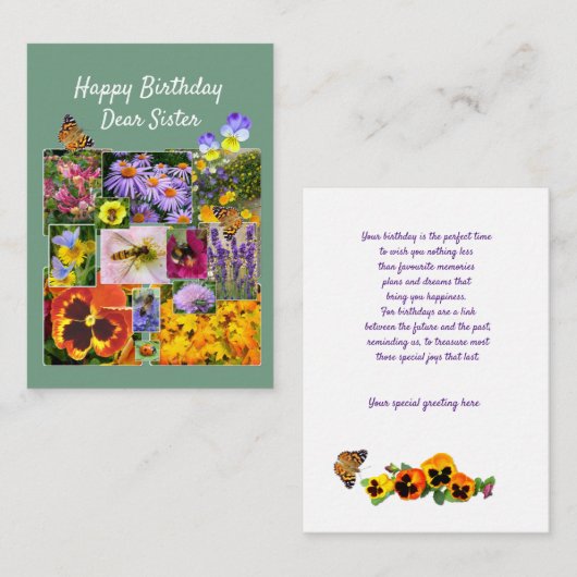 Floral Beauté Custom Texte Soeur Carte Anniversair (Devant / Derrière)