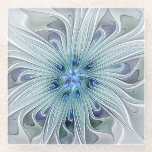 Floral Beauty Abstracte Modern Blue Pastel Flower Glazen Onderzetter