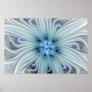 Floral Beauty Abstracte Modern Blue Pastel Flower Poster