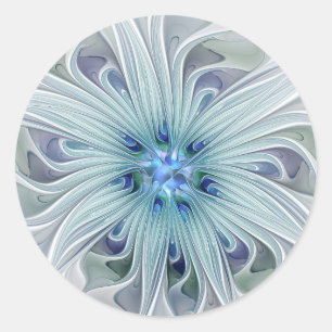 Floral Beauty Abstracte Modern Blue Pastel Flower Ronde Sticker