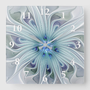Floral Beauty Abstracte Modern Blue Pastel Flower Vierkante Klok