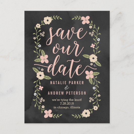 Floral Beauty bewerkbare kleur Save the Date Kaart (Voorkant)