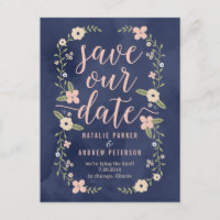 Floral Beauty bewerkbare kleur Save the Date Kaart