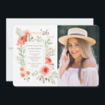 Floral Beauty Graduation Photo Invitation<br><div class="desc">A beautiful, watercolor, photo invitation with coral-colored flowers framing your event details. (Background photo created by senivpetro - www.freepik.com). (Vector created by BiZkettE1 - www.freepik.com). The card is easy to customize with your wording, font, font color and choice of six paper types. Not exactly what you're looking for? All our...</div>