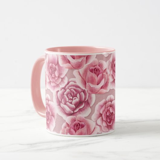 Floral Beauty - tasse aux fleurs roses. (Devant gauche)