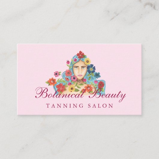 Floral Beauty Woman Botanical Tanning Salon Visitekaartje (Voorkant)