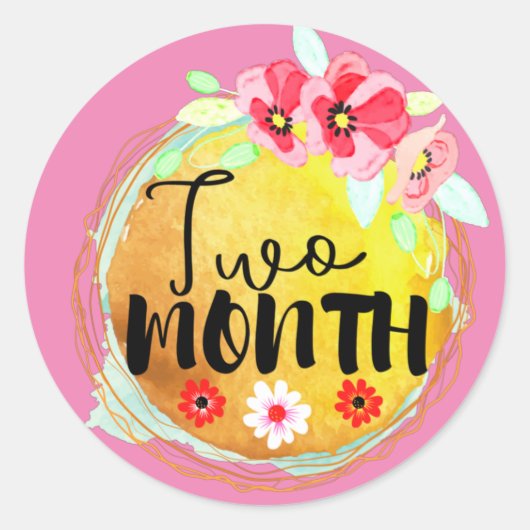 Floral Bébé de deux mois Étiquette de jalon (Devant)