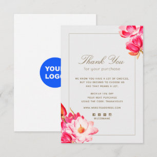 Floral bedankt voor je aankoopbriefkaart notitiekaartje