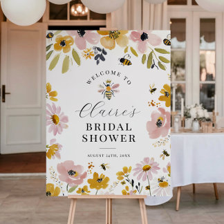 Floral Bee Bridal Shower Welcome Sign Poster
