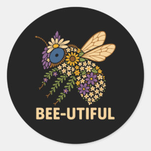 Floral Bee Fusion Bijen-Nuttig Ronde Sticker