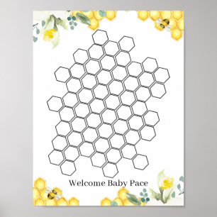 Floral Bee Honeycomb Baby shower Guestbook Poster
