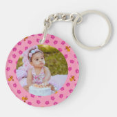 Floral Bee Pink Waterverf Patroon Naam Monogram Sleutelhanger (Achterkant)