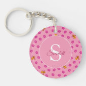 Floral Bee Pink Waterverf Patroon Naam Monogram Sleutelhanger (Voorkant)