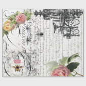 Floral Bee Script Wrapping Paper Cadeaupapier (Vlak)