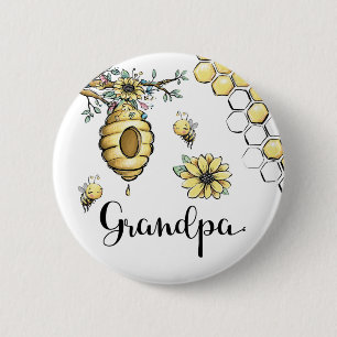 Floral Beehive Honey Bee Baby shower Grandpa Ronde Button 5,7 Cm