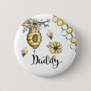 Floral Beehive Honey Bee Baby shower Papa Ronde Button 5,7 Cm