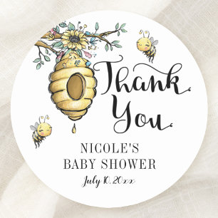 Floral Beehive Honey Bee Girl Baby shower Ronde Sticker