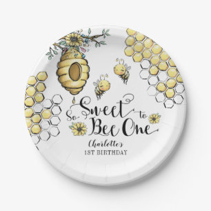 Floral Beehive Honey So Sweet Bee 1e verjaardag Papieren Bordje