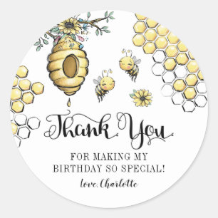 Floral Beehive Honey Sweet Bee Birthday Dank je Ronde Sticker