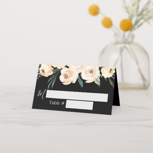 Floral Beige Black Wedding Place Card (Voorkant)
