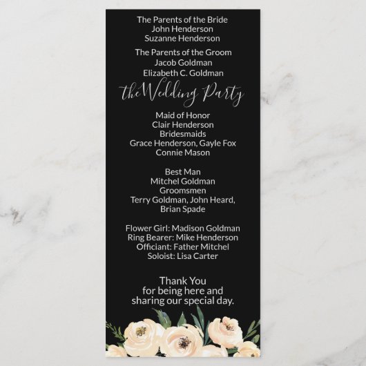 Floral Beige Black Wedding Programme (Dos)