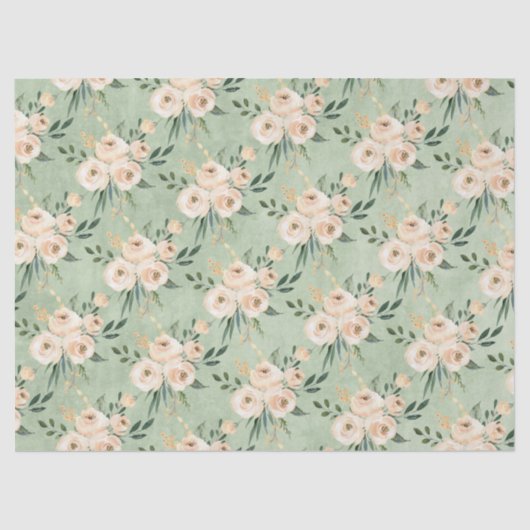 Floral Beige Blush on Green Wedding Tissuepapier (Voorkant)