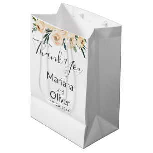 Floral Beige Blush op White Wedding Medium Cadeauzakje
