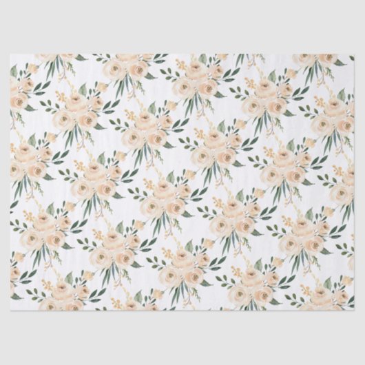 Floral Beige Blush op White Wedding Tissue Paper Tissuepapier (Voorkant)