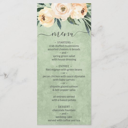 Floral Beige Blush Sage Vert Mariage Menu (Devant)