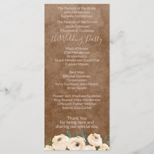 Floral Beige Programme de mariage Brown (Dos)