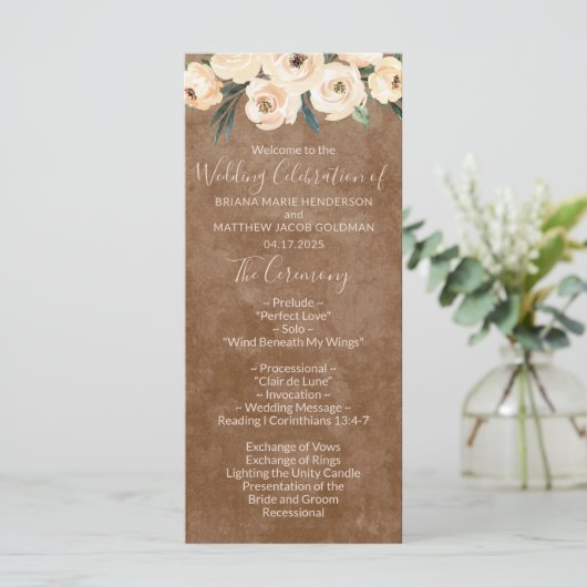 Floral Beige Programme de mariage Brown (Debout devant)
