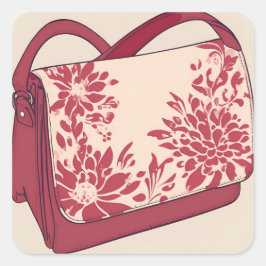 Floral Beige & Red AI kunst Vierkante Sticker