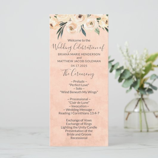 Floral Beige Rose Programme de mariage (Debout devant)